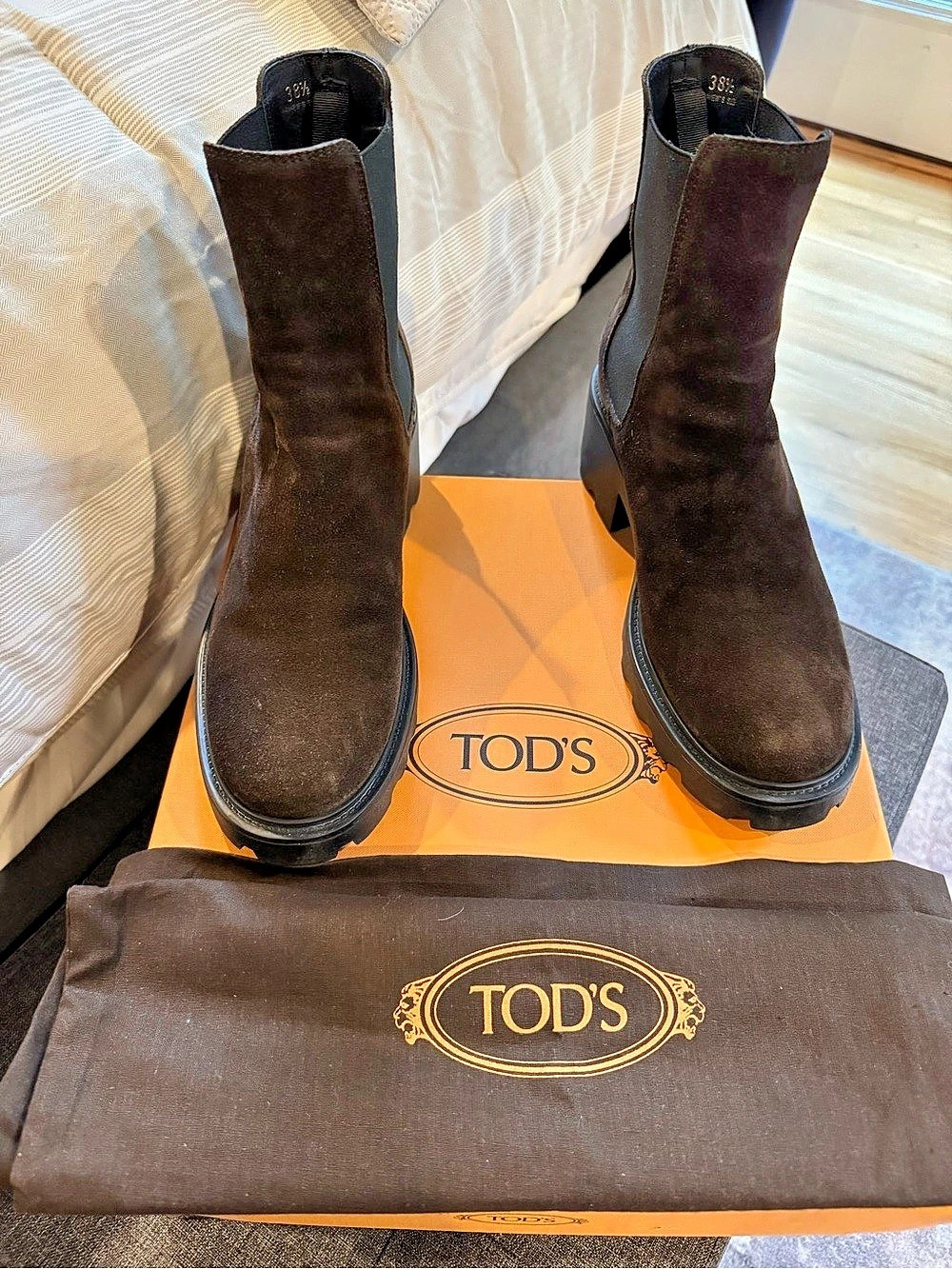 Tod's Gomma Carro Suede Chelsea Boots Brown & Black EU 381⁄2